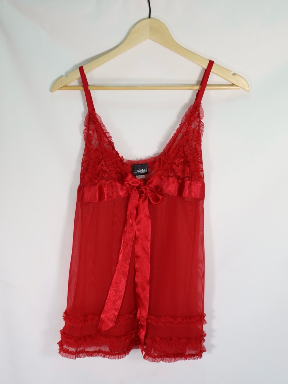 Frederick's of Hollywood Babydoll Chemise Lace & Mesh | Red Size Medium